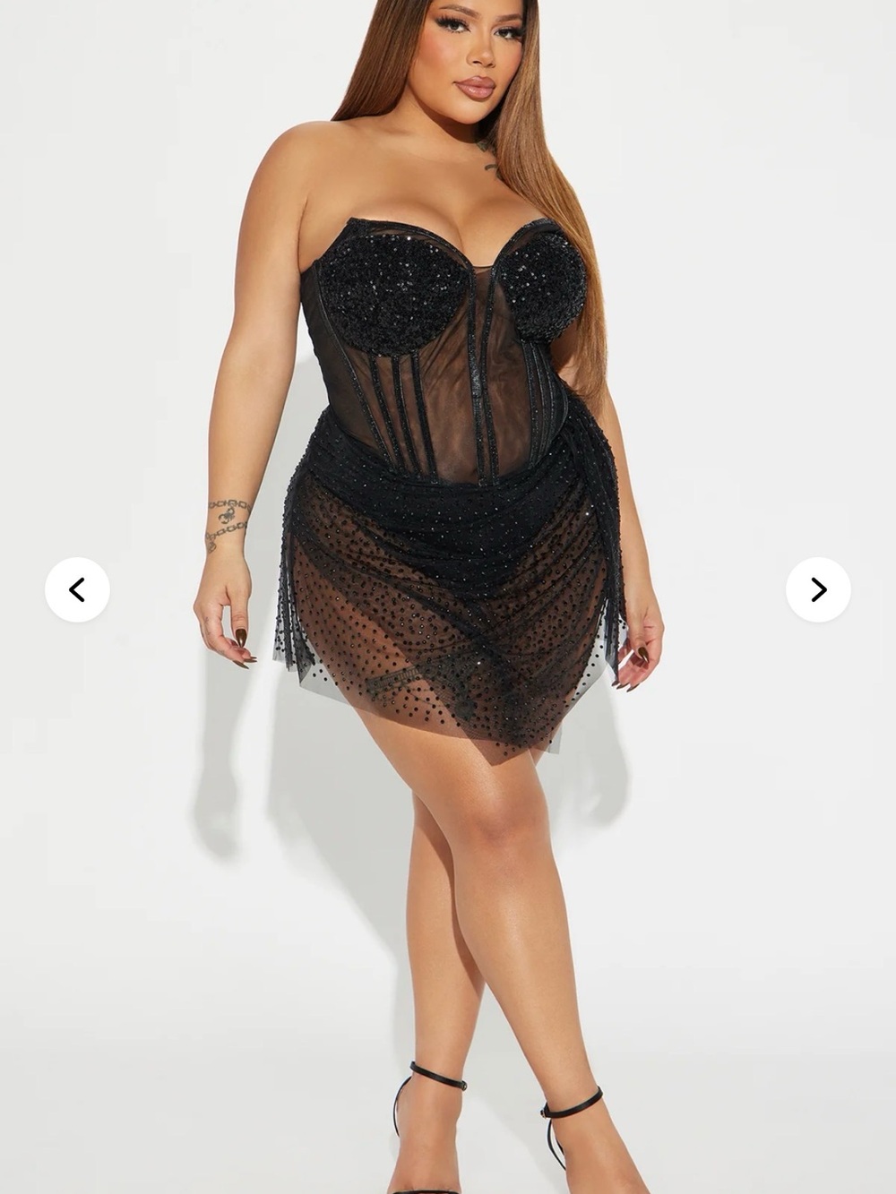 Fashion Nova Black Sheer Bustier Mini Dress with Glitter Detail